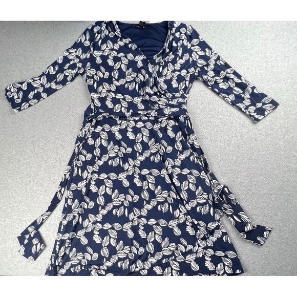 41 Hawthorn Dress Womens Large Navy Kaylee Surplice Neck Faux Wrap Midi Boho - Picture 2 of 16